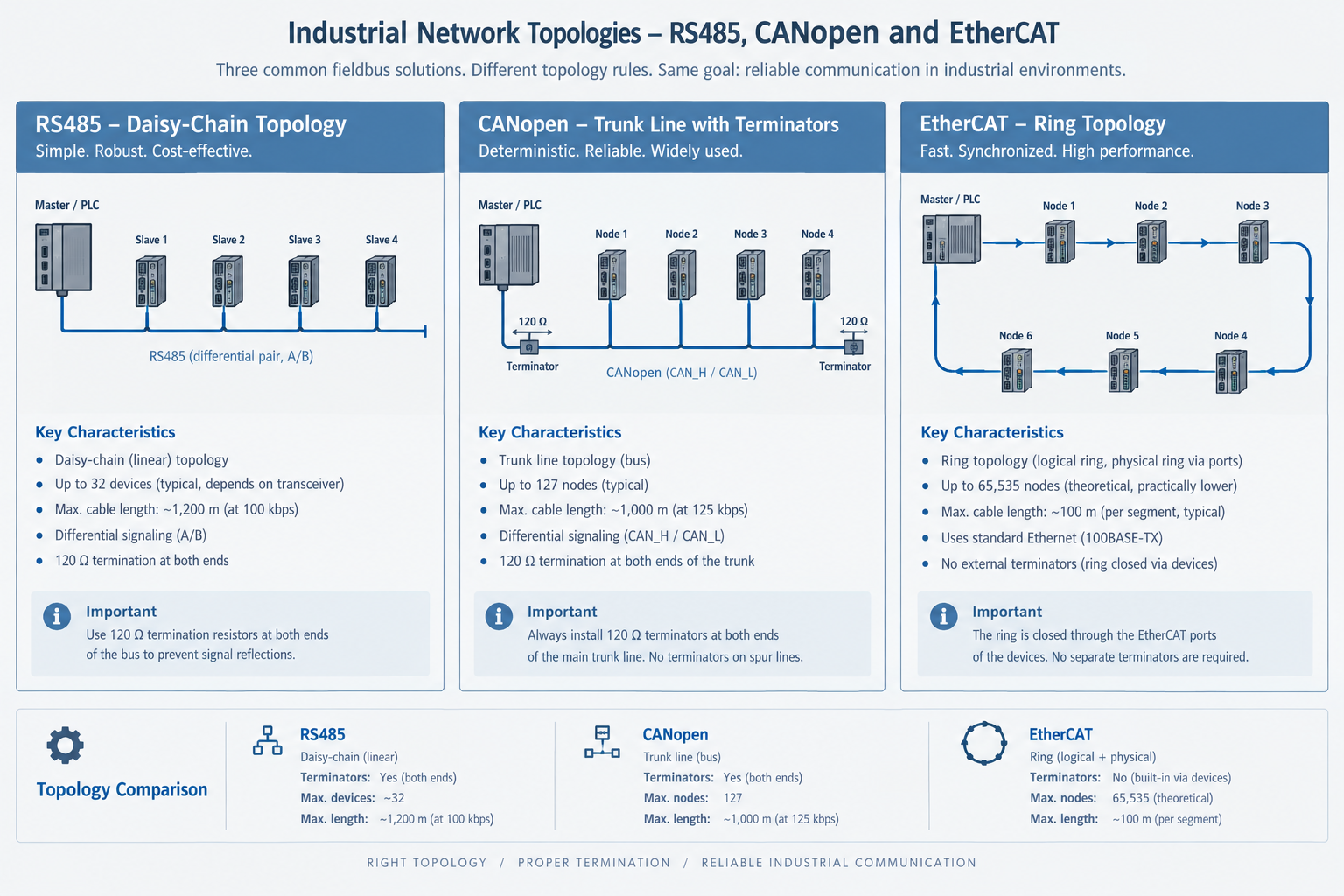 总线驱动技术入门（二）：EtherCAT、CANopen 与 RS485 的差异